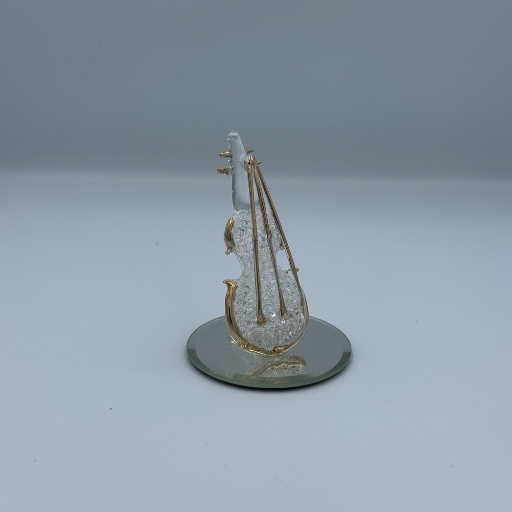 Glass Cello/Viola On Glass Mirrored Base - Decor